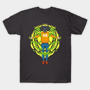 Man with radio head and green liquid T-Shirt